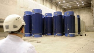 Castor-Behälter im Zwischenlager für Atommüll am Kernkraftwerk Philippsburg. 