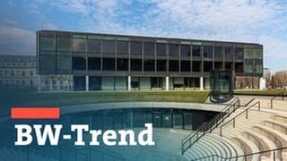 Landtag Baden-Württemberg mit Schriftzug BW-Trend als Symbolbild für landespolitische Umfrage