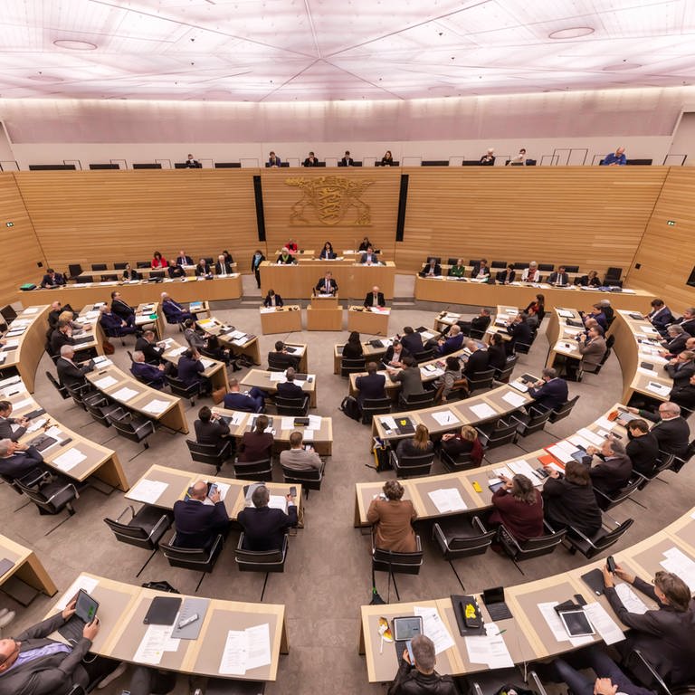 Blick ins Plenum Landtag Baden-Württemberg (Teaserbild für BW-Trend Januar 2024, der Umfrage zur Landespolitik)