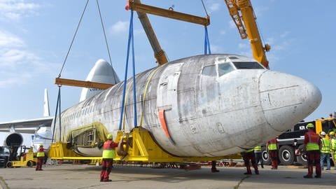 Die historische Lufthansa-Maschine "Landshut" bei ihrer Ankunft in Friedrichshafen 2017.