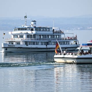 Zwei Passagierschiffe fahren vor Kressbronn auf dem Bodensee