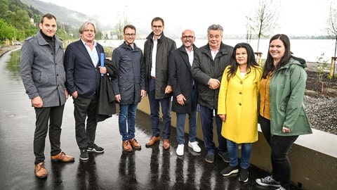 Andreas Kresser (Bürgermeister der Gemeinde Hörbranz), Frank Matt (Bürgermeister der Gemeinde Lochau), Landesrat Daniel Zadra, Landeshauptmann Markus Wallner, Bürgermeister Michael Ritsch, Vizekanzler Werner 