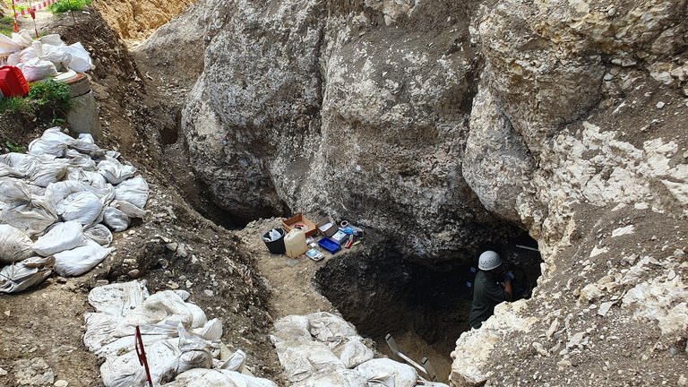 Der Graben inklusive Höhlen-Eingang wird bis kommendes Jahr wieder zugeschüttet. Zu groß ist die Gefahr, dass Menschen in die Höhle eindringen und wichtige Funde zerstören.