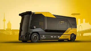 Die schwarz-gelben Shuttle-Busse sollen autonom durch Friedrichshafen fahren.