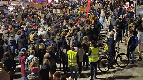 Eine große Menschenmenge ist auf einer Demonstration gegen Rechtsextremismus in Konstanz zu sehen.