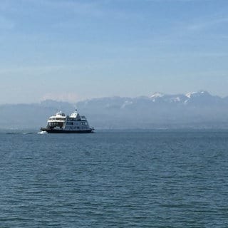 Eine Fähre bei Sonne auf dem Bodensee