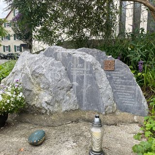 Gedenkstein für Drogentote in der Leutkircher Innenstadt. 
