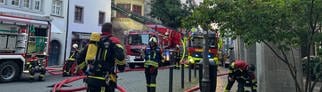 Brand in der Altstadt von Konstanz. Feuerwehr und Polizei sind im Einsatz.