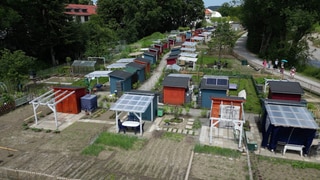 Schrebergärten beim Landesgartenschaugelände in Wangen im Allgäu