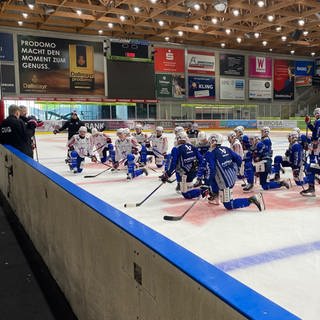 Die Ravensburg Towerstars beim ersten Training für die Zweite Deutsche Eishockey Liga auf dem Eis