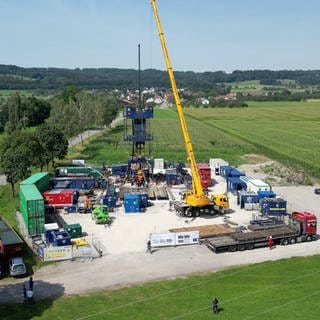 Baustelle in Zußdorf: Hier werden alte Bohrlöcher verfüllt.