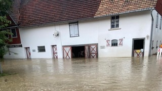 Auswirkungen des Starkregens vom 26. Juni in Oberteuringen (Bodenseekreis).