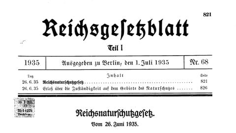 Deckblatt zum Reichsnaturschutzgesetz von 1935