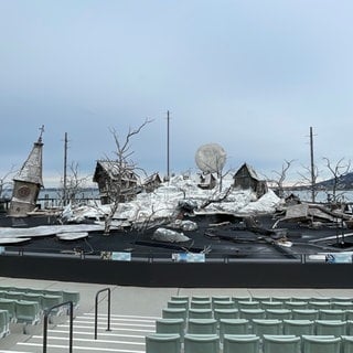 Die Seebühne der Bregenzer Festspiele im Winterschlaf.