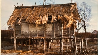 Ein Haus der Pfahlbauten wurde durch Orkan Lothar in Mitleidenschaft gezogen.