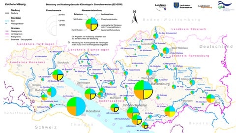 Karte zeigt die Standorte von Kläranlagen am baden-württembergischen Bodenseeufer und im Hinterland