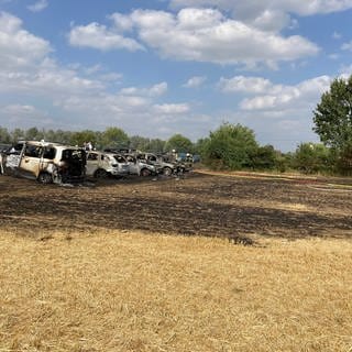 Auf einem Stoppelfeld nahe des Volksfestes Talmarkt in Bad Wimpfen (Kreis Heilbronn) haben 15 Pkw gebrannt.