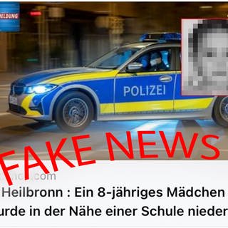 Screenshot der Falschmeldung zu 8-jährigem Mädchen. Montage SWR "Fake News"