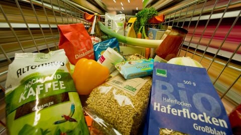 Bio-Lebensmittel in Einkaufswagen