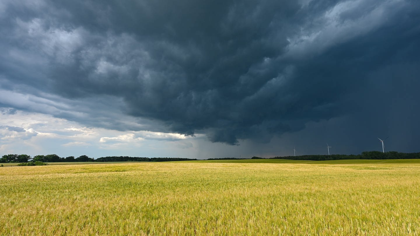 Regenwolken über Feldern
