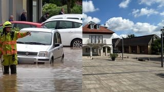 Links: Gemmingen im Mai nach dem Unwetter; rechts: Gemmingen im August 