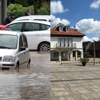 Links: Gemmingen im Mai nach dem Unwetter; rechts: Gemmingen im August 