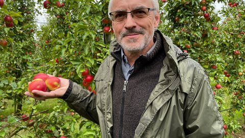 Obstbauer vor Apfelbäumen - Jürgen Gräßle aus Heilbronn-Biberach wurden drei Tonnen Äpfel geklaut