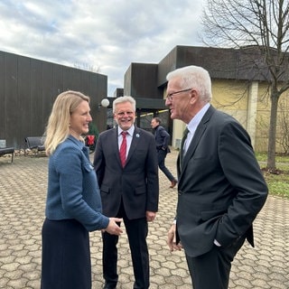 Ministerpräsident Winfried Kretschmann (Grüne) beim Treffen mit Bürgermeisterinnen und Bürgermeistern in Lauffen