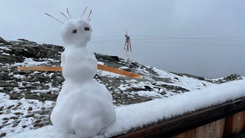 Der Schneemann beobachtet die Baustelle der Fidelitashütte