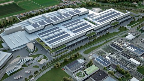 Bildmontage, wie die neue Motorenfabrik von SEW in Graben-Neudorf einmal aussehen soll. Das Unternehmen investiert 350 Millionen Euro in ein neues Montage- und Logistikzentrum.
