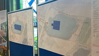 Plan von ursprünglich geplanter Photovoltaikanlage auf dem Stürmlinger See in Durmersheim und von der kleineren erlaubten Anlage 