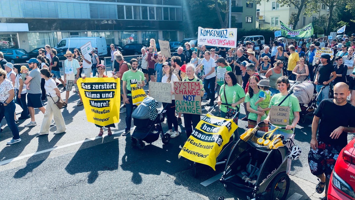 Teilnehmerinnen und Teilnehmer der Demonstration für mehr Klimaschutz in Karlsruhe