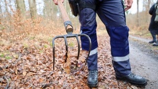 Die Polzei sucht nach Spuren im Wald bei Pfinztal