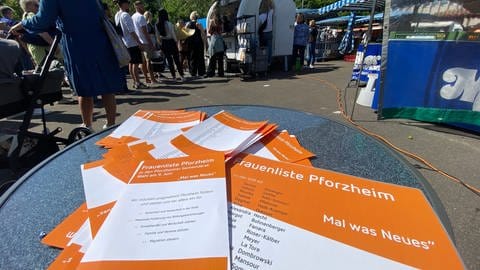 Die Frauenliste Pforzheim beim Wahlkampf auf dem Wochenmarkt