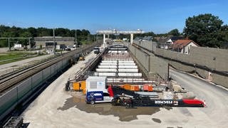 Die Baustelle auf der Rheintalbahn zwischen Rastatt und Baden-Baden