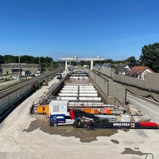 Die Baustelle auf der Rheintalbahn zwischen Rastatt und Baden-Baden