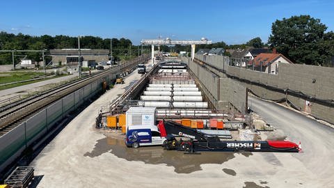 Die Baustelle auf der Rheintalbahn zwischen Rastatt und Baden-Baden