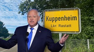 Bildmontage: Tim Walz vor dem Ortsschild von Kuppenheim