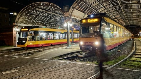 Stadtbahnen am Albtalbahnhof in Karlsruhe.