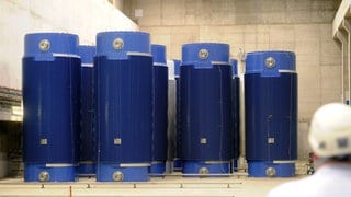 Castor-Behälter für Atommüll stehen im Zwischenlager Philippsburg.