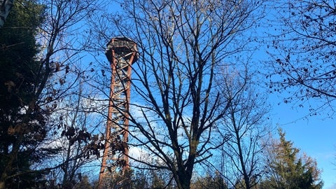 Trauer-Kerzen stehen unter dem Aussichtsturm "Hohe Warte" in Pforzheim