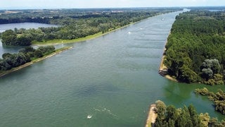 Luftaufnahme vom Rhein bei Rastatt Plittersdorf