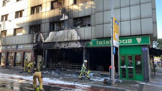 Der Irish Pub in der Innenstadt Mannheim von außen nach dem Feuer 