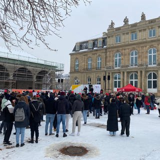 Mitarbeiter des Uniklinikums Mannheim protestieren in Stuttgart
