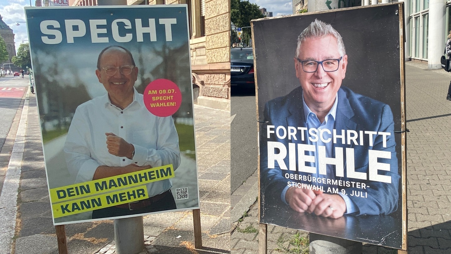 Neue Wahlplakate für díe zweite Wahlrunde der OB-Wahl in Mannheim.