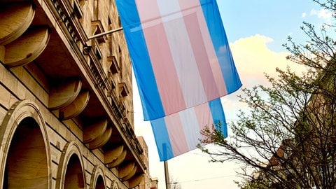 Mannheimer Rathaus mit Trans-Flaggen