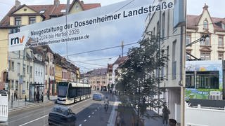 Bauinformationsschild. So soll die Dossenheimer Landstraße nach der Sanierung aussehen.