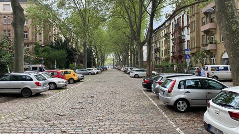  Max-Joseph-Straße in der Neckarstadt-Ost in Mannheim mit Bäumen und Autos