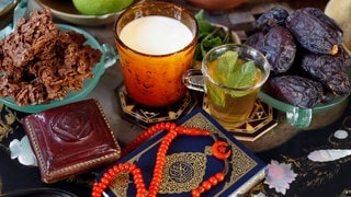 Traditional meal for iftar in time of Ramadan after the fast has been broken. France.