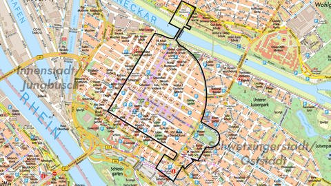 Karte der Waffenverbotszone in Mannheim